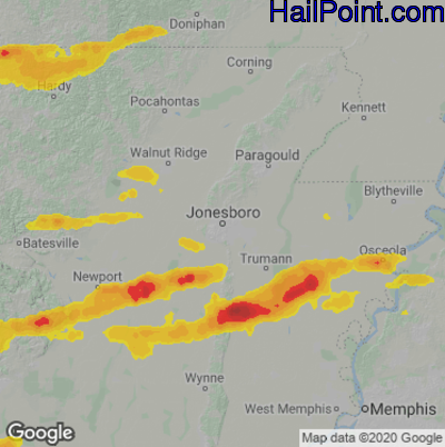 Hail Map for Jonesboro, AR Region on October 15, 2022