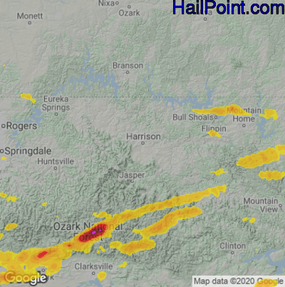 Hail Map for Harrison, AR Region on October 15, 2022