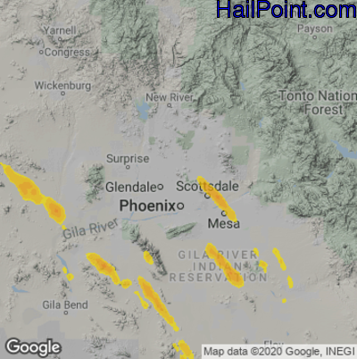 Hail Map for Phoenix, AZ Region on October 16, 2022 