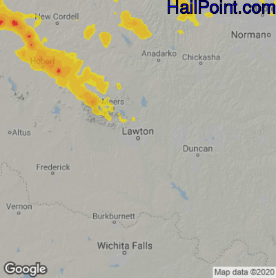 Hail Map for Lawton, OK Region on October 16, 2022