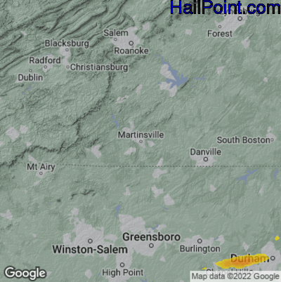 Hail Map for Martinsville, VA Region on October 17, 2022 