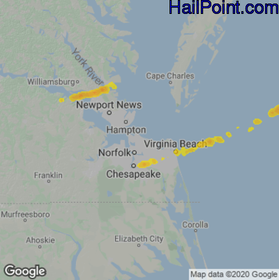 Hail Map for Norfolk, VA Region on October 17, 2022