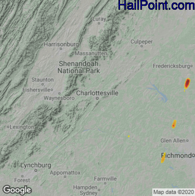 Hail Map for Charlotttesville, VA Region on October 22, 2022