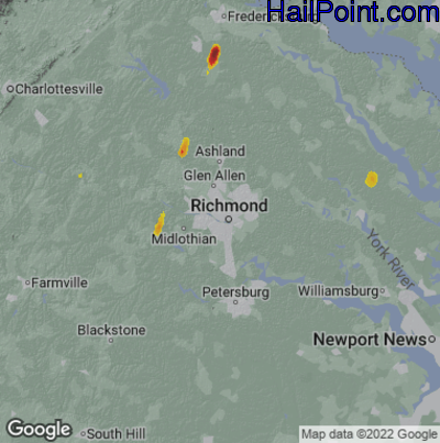 Hail Map for Richmond, VA Region on October 22, 2022