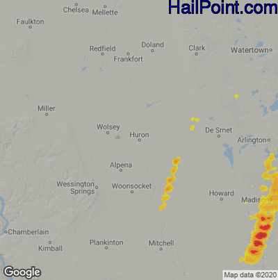 Hail Map for Huron, SD Region on October 23, 2022