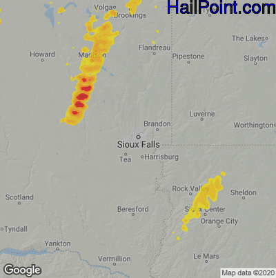 Hail Map for Sioux Falls, SD Region on October 23, 2022