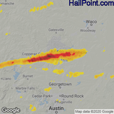 Hail Map for Killeen, TX Region on October 24, 2022 