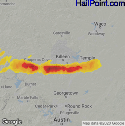 Hail Map for Killeen, TX Region on November 11, 2022 