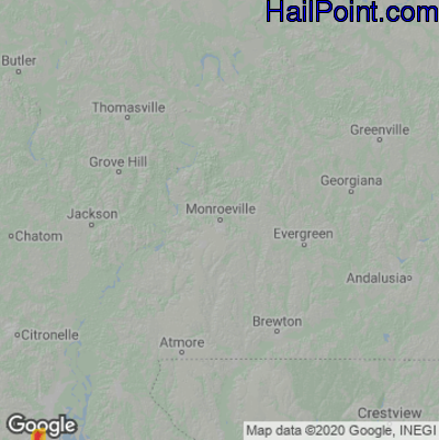 Hail Map for Monroeville, AL Region on November 23, 2022 