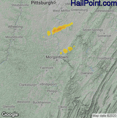 Hail Map for Morgantown, WV Region on November 27, 2022