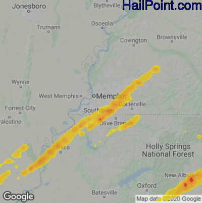 Hail Map for Memphis, TN Region on November 29, 2022