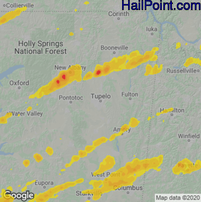 Hail Map for Tupelo, MS Region on November 29, 2022