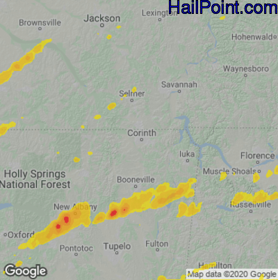 Hail Map for Corinth, MS Region on November 29, 2022 