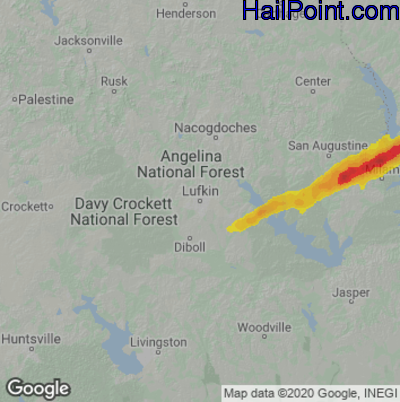 Hail Map for Lufkin, TX Region on November 29, 2022