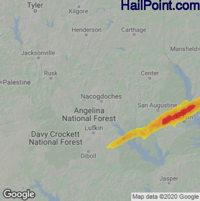Hail Map for Nacogdoches, TX Region on November 29, 2022