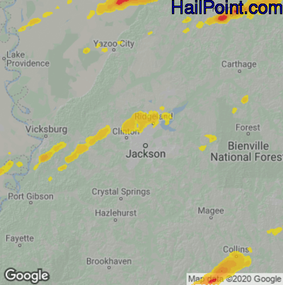 Hail Map for Jackson, MS Region on November 29, 2022
