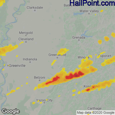 Hail Map for Greenwood, MS Region on November 29, 2022 