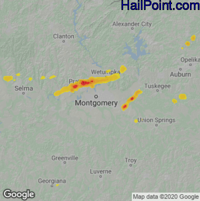 Hail Map for Montgomery, AL Region on November 29, 2022 