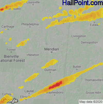 Hail Map for Meridan, MS Region on November 29, 2022