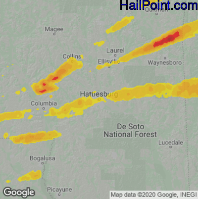 Hail Map for Hattiesburg, MS Region on November 29, 2022