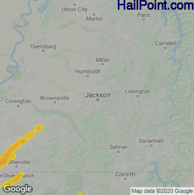 Hail Map for Jackson, TN Region on November 30, 2022 