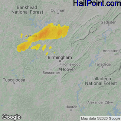 Hail Map for Birmingham, AL Region on November 30, 2022