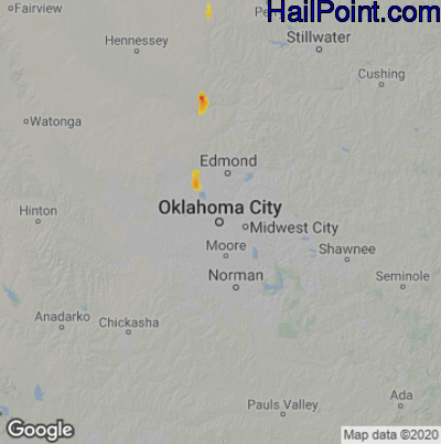 Hail Map for Oklahoma City, OK Region on December 11, 2022