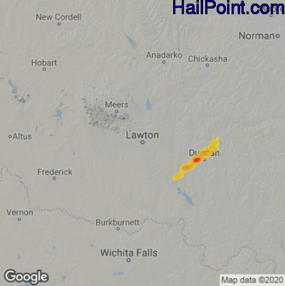 Hail Map for Lawton, OK Region on December 13, 2022