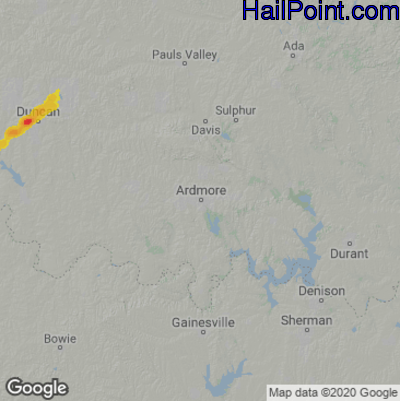Hail Map for Ardmore, OK Region on December 13, 2022