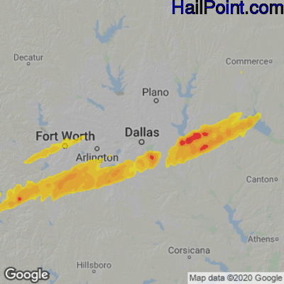 Hail Map for Dallas, TX Region on December 13, 2022