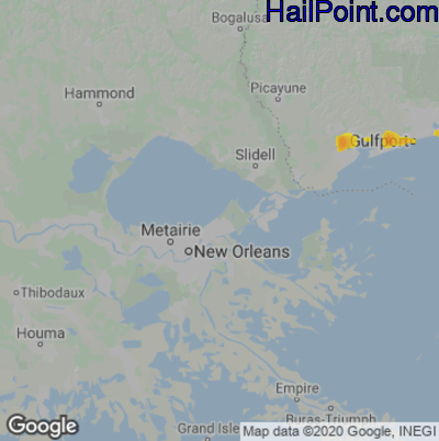 Hail Map for New Orleans, LA Region on January 1, 2023 
