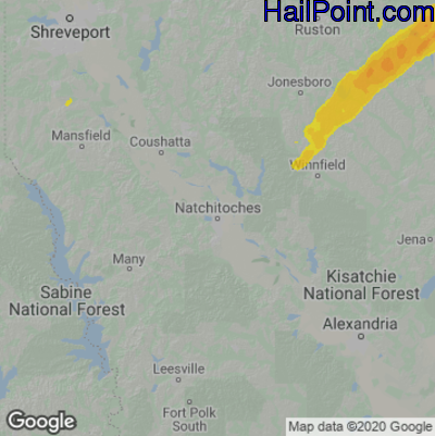 Hail Map for Nachitoches, LA Region on January 3, 2023