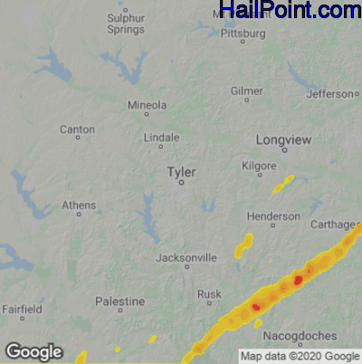 Hail Map for Tyler, TX Region on January 3, 2023 