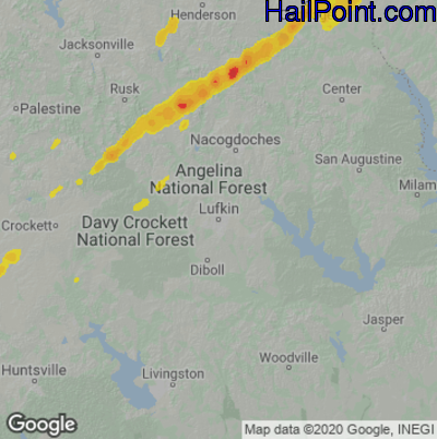 Hail Map for Lufkin, TX Region on January 3, 2023 