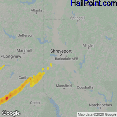 Hail Map for Shreveport, LA Region on January 3, 2023 