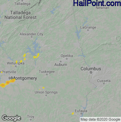 Hail Map for Auburn, AL Region on January 3, 2023 