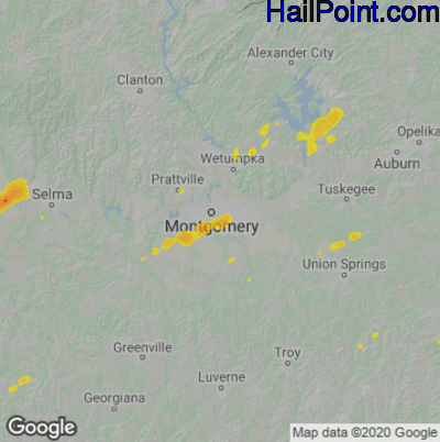Hail Map for Montgomery, AL Region on January 3, 2023 