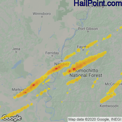 Hail Map for Natchez, MS Region on January 3, 2023