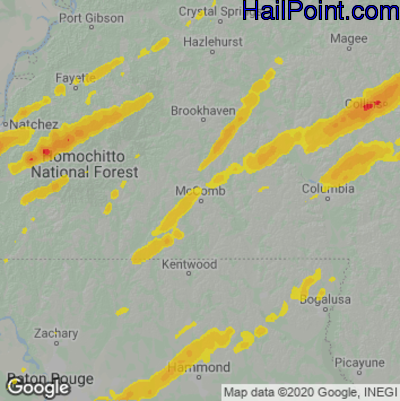 Hail Map for McComb, MS Region on January 3, 2023