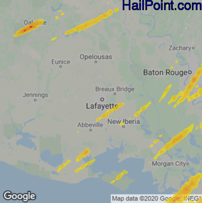 Hail Map for Lafayette, LA Region on January 3, 2023