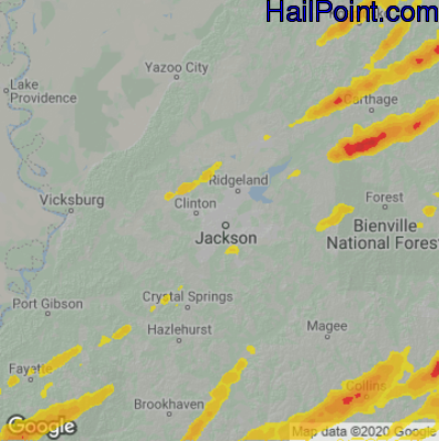 Hail Map for Jackson, MS Region on January 3, 2023