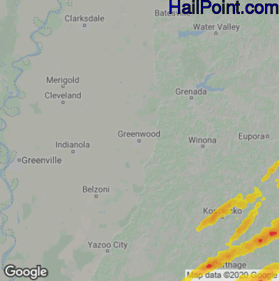 Hail Map for Greenwood, MS Region on January 4, 2023