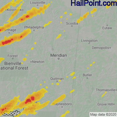 Hail Map for Meridan, MS Region on January 4, 2023