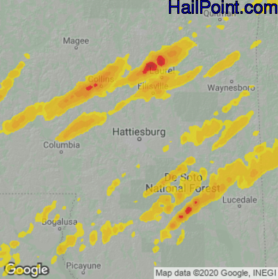 Hail Map for Hattiesburg, MS Region on January 4, 2023