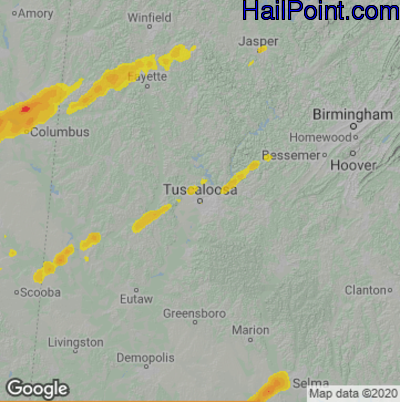 Hail Map for Tuscaloosa, AL Region on January 4, 2023