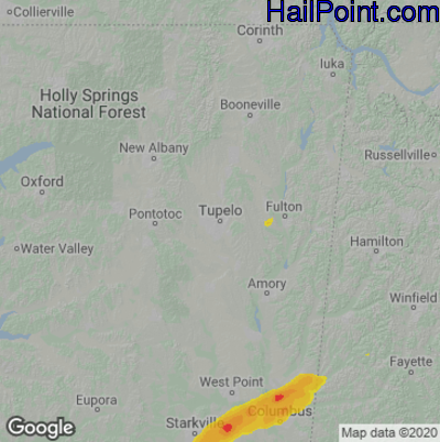Hail Map for Tupelo, MS Region on January 4, 2023