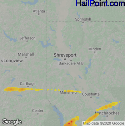 Hail Map for Shreveport, LA Region on January 8, 2023