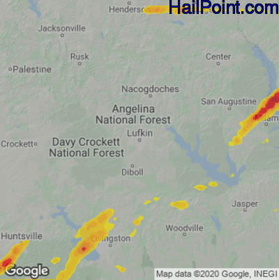 Hail Map for Lufkin, TX Region on January 8, 2023 