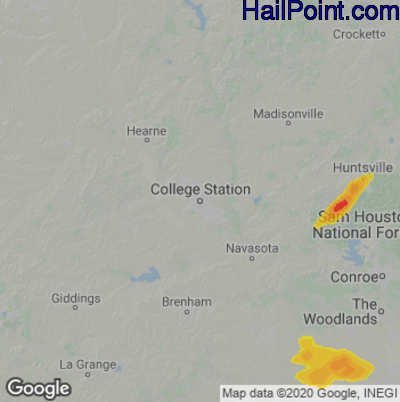 Hail Map for College Station, TX Region on January 8, 2023 