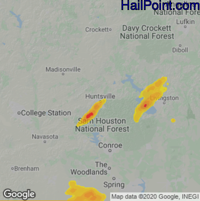 Hail Map for Huntsville, TX Region on January 8, 2023